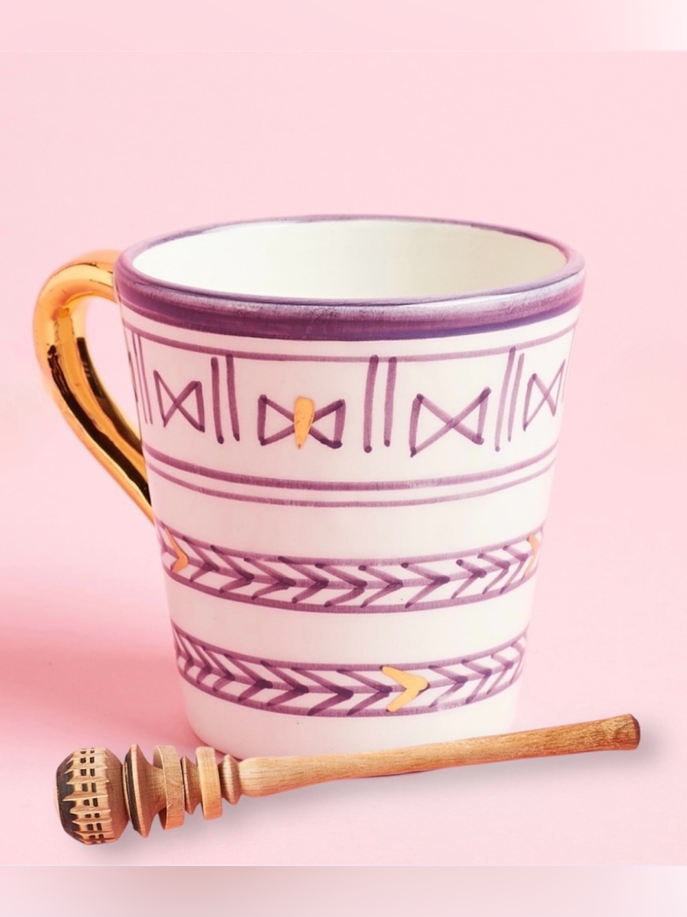 GlobeIn Artisan Made Ceramic Mug from Morocco & Oaxacan Wooden Milk Frother